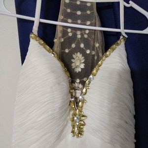 White formal gold rhinestone dress